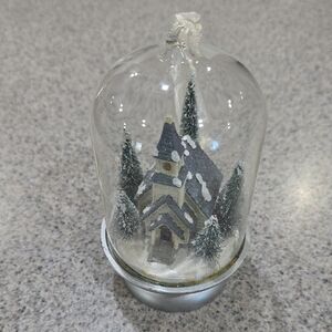 Glass Dome Holiday Ornament with Snowy Church Scene